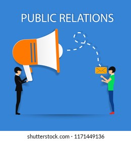 public relations to people,businessman hold megaphone,minimal business illustration,cartoon paper art