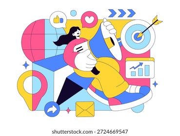 Ilustração Vetorial Positiva Para Relações Públicas Com Publicidade De Marca Bem-Sucedida, Gerenciamento De Reputação E Informações De Marketing Digital