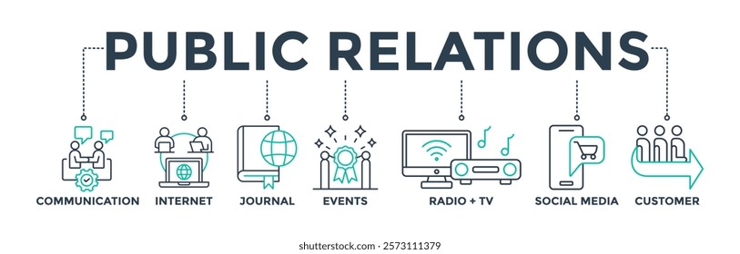 Public relations PR banner web icon vector illustration for business management