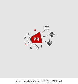 Public relations, pr logo. Vector megaphone. Target audience. Logo communications. Icon PR.