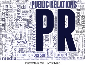 Public relations - PR word cloud isolated on a white background.