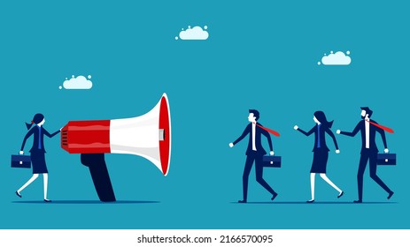 Public Relations and Promotional Communication Department. Business woman talking through megaphone. business concept vector
