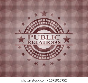 Public Relations red seamless geometric badge.