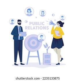 Public relations team flat illustration design