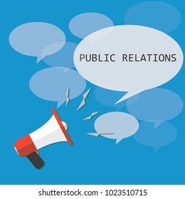 Public relations. Vector megaphone. Target audience.Megaphone and bubble that says PR. Vector illustration