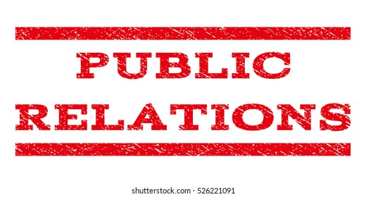 Public Relations watermark stamp. Text caption between horizontal parallel lines with grunge design style. Rubber seal red stamp with unclean texture. Vector ink imprint on a white background.