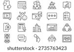 Public relations web icons in line style. Linear icon collection of  social media, announcement, press conference, communications, audience, journalist, interview and others. Vector illustration.