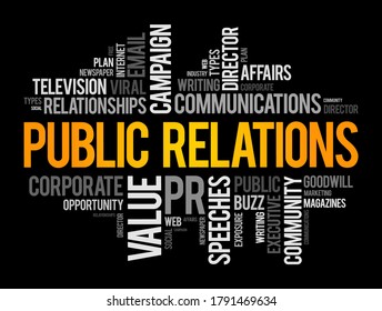 Public Relations Wort Cloud Collage, Business Concept Hintergrund