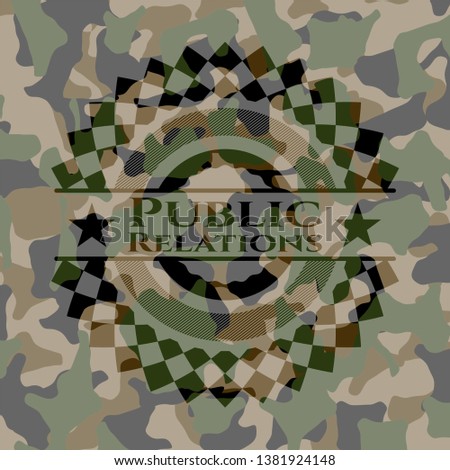 Public Relations written on a camo texture. Vector Illustration. Detailed.