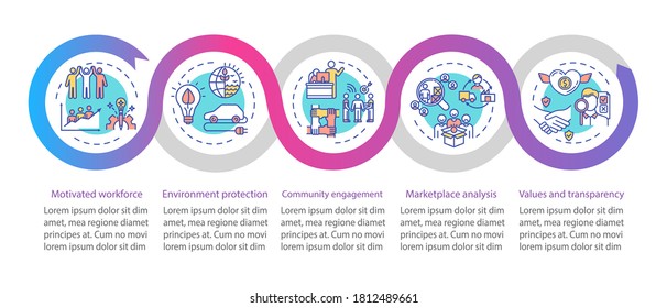 Public relationship vector infographic template. Motivated workforce presentation design elements. Data visualization with 5 steps. Process timeline chart. Workflow layout with linear icons