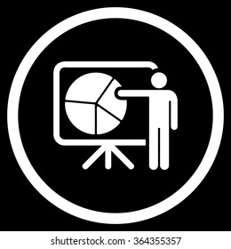 Public Report vector icon. Style is flat circled symbol, white color, rounded angles, black background.