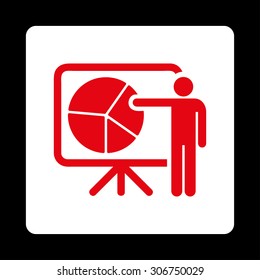 Public Report vector icon. This flat rounded square button uses red and white colors and isolated on a black background.