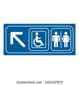 Public restroom signs with arrow