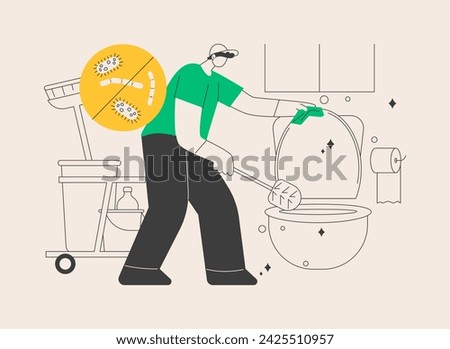 Public restrooms abstract concept vector illustration. Restrooms equipment, public toilet facilities, rules and regulations, bathroom hygiene, cleaning and disinfection service abstract metaphor.
