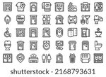 Public restrooms icons set outline vector. Toilet seat. Bowl restroom