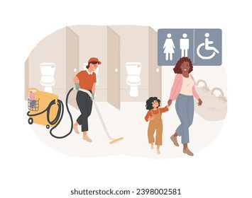 Public restrooms isolated concept vector illustration. Restrooms equipment, public toilet facilities, rules and regulations, bathroom hygiene, cleaning and disinfection service vector concept.