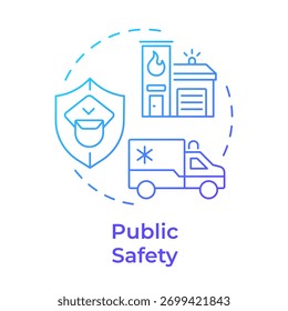 Public safety blue gradient concept icon. Protection of people and property. Smart city infrastructure services. Round shape line illustration. Abstract idea. Graphic design. Easy to use in booklet