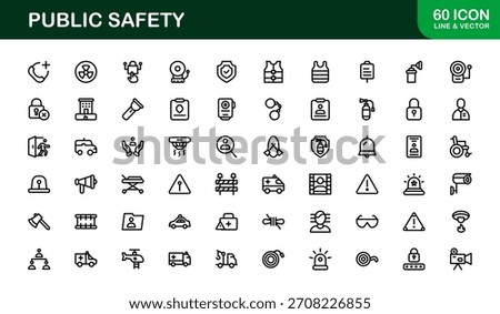Public Safety Line Icon Set – Modern Minimal Vector Icons for Emergency, Security, and Protection in Professional Outline Style