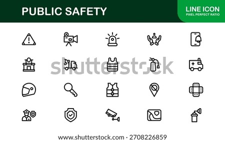 Public Safety Line Icon Set – Modern Minimal Vector Icons for Emergency, Security, and Protection in Professional Outline Style