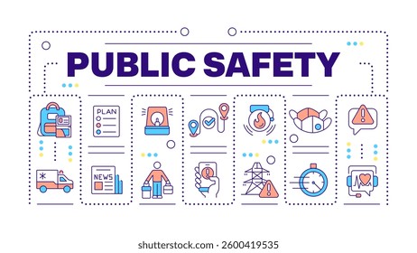 Public safety word concept isolated on white. Prevention and protection from dangerous events. Creative illustration banner surrounded by editable line colorful icons