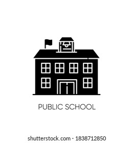 Public School Black Glyph Icon. Educational Institution Funded By Government. Free Academic Learning Silhouette Symbol On White Space. State School, Community College Vector Isolated Illustration