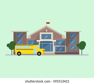 Public school building in flat design. Isolated object on white background. 