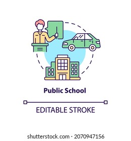 Public school concept icon. Driving education for teens abstract idea thin line illustration. Car operating course for high school pupils. Vector isolated outline color drawing. Editable stroke