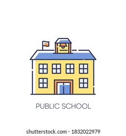 Public school RGB color icon. Educational institution funded by government. Free academic learning. State school, community college isolated vector illustration