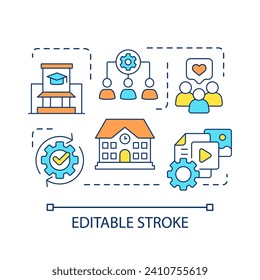 Public sector concept icon. City infrastructure. Educational institutions. Social system abstract idea thin line illustration. Isolated outline drawing. Editable stroke. Arial font used