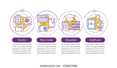 Public Sector Vector Infographic Template. Mass Media, Education, Tourism, Healthcare. Data Visualization With Four Steps And Options. Process Timeline Chart. Workflow Layout With Linear Icons