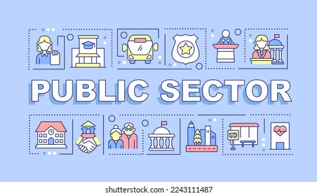 Public sector word concepts purple banner. Services and enterprises. Infographics with editable icons on color background. Isolated typography. Vector illustration with text. Arial-Black font used