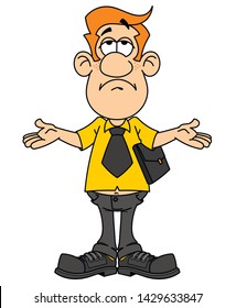 Public servant, tax inspector,insurance or advertising agent. Red-haired guy in a business tie and briefcase. Gesture sorry, bad luck.
