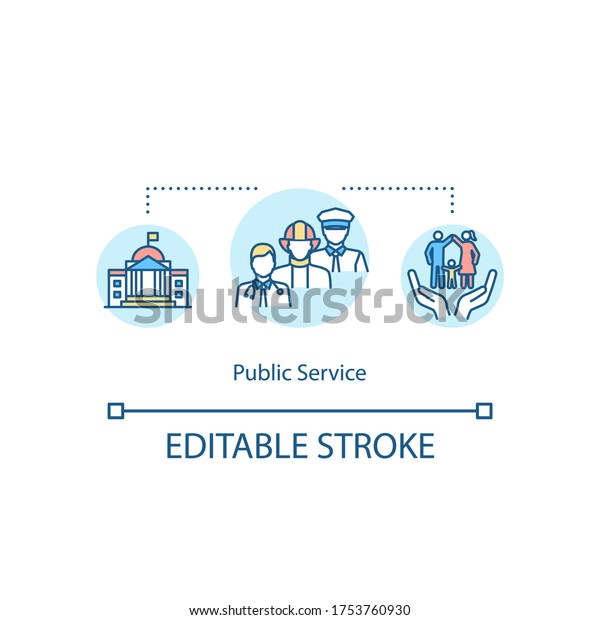 Public service concept icon. Government employee\
for community support. People welfare aid. Social worker idea thin\
line illustration. Vector isolated outline RGB color drawing.\
Editable stroke