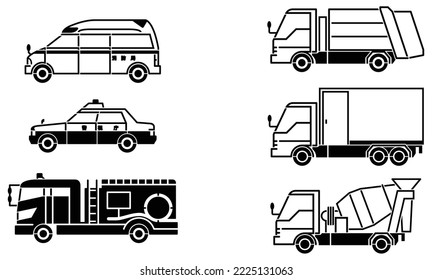 Public service, Construction And Cargo Vehicles. Concrete Mixing Truck vector silhouette