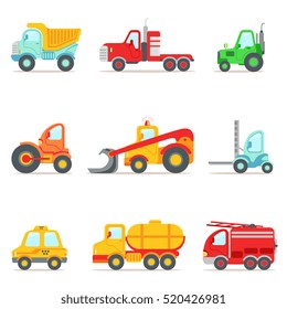 Servicio Público, Construcción Y Automóviles Colección De Iconos De Juguetes Coloridos