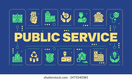 Public service dark blue word concept. Government services. Law enforcement and healthcare. Visual communication. Vector art with lettering text, editable glyph icons. Hubot Sans font used