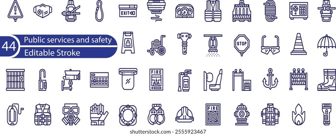 Public service icon collection set. Containing policy, needs, community, government employee, public finance, interest , court, education, social services,   volunteer, Gas, electricity and more.