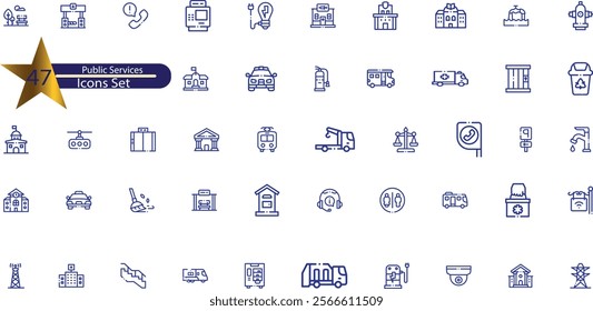 Public service icon collection set. Containing policy, needs, community, government employee, public finance, interest,