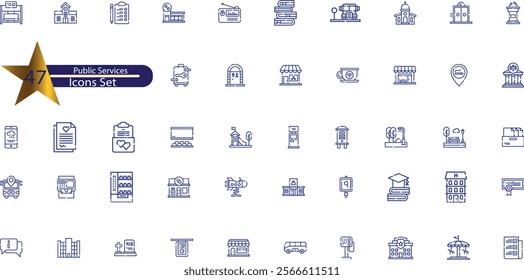 Public service icon collection set. Containing policy, needs, community, government employee, public finance, interest,