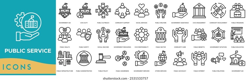 Icono de servicio público. Ayuda gubernamental, deber cívico, alcance público, Asistencia comunitaria y servicios sociales