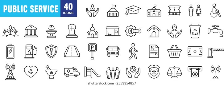 "Public Service Line Icons for Community Support and Governance"