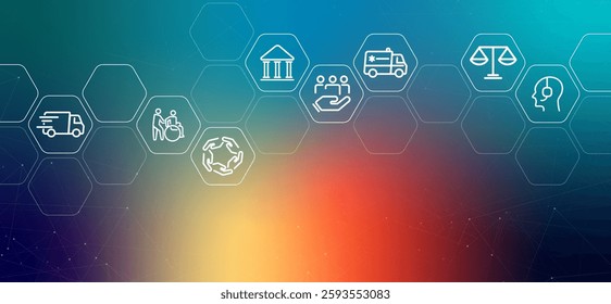 Public service policy executive legislature gradient header government administration policy support center social communication icon design illustration