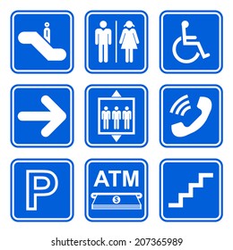 Public service sign icon set on blue background