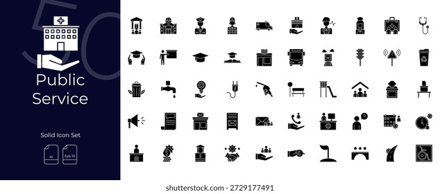 Conjunto de iconos editables sólidos de servicio público