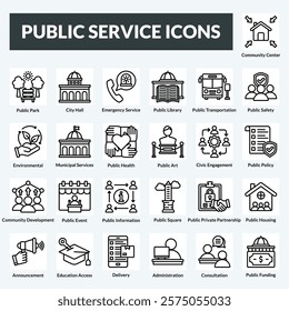 public service vector line icon set