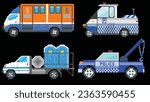 Public service vehicles set vector illustration designed in 8 bit shapes.