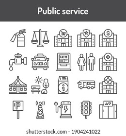 Public services black line icons set. Isolated vector element. Outline pictograms for web page, mobile app, promo