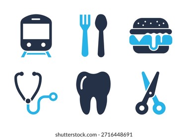 Conjunto de iconos de servicios públicos y necesidades diarias. Iconos de la serie de glifos sólidos