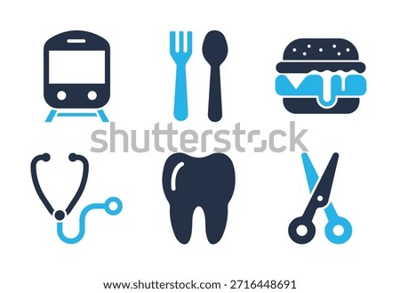 Public Services and Daily Needs icon set. Solid glyph series icons