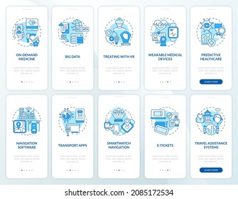 Public services digitalization process onboarding mobile app page screen set. Tech walkthrough 5 steps graphic instructions with concepts. UI, UX, GUI vector template with linear color illustrations